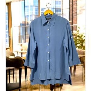 Lafayette 148 New York silk blue tunic blouse size 8